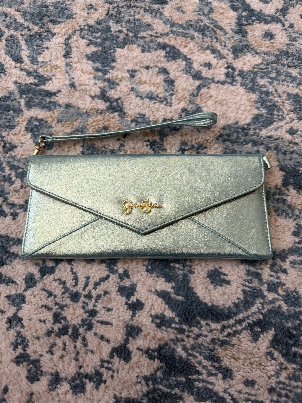 Jessica Simpson Metallic Blue Envelope Wristlet Clutch